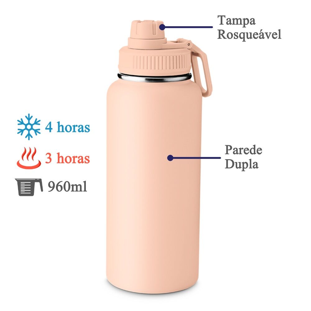 Garrafa com Alça e Bico 960ml Parede Dupla Pêssego