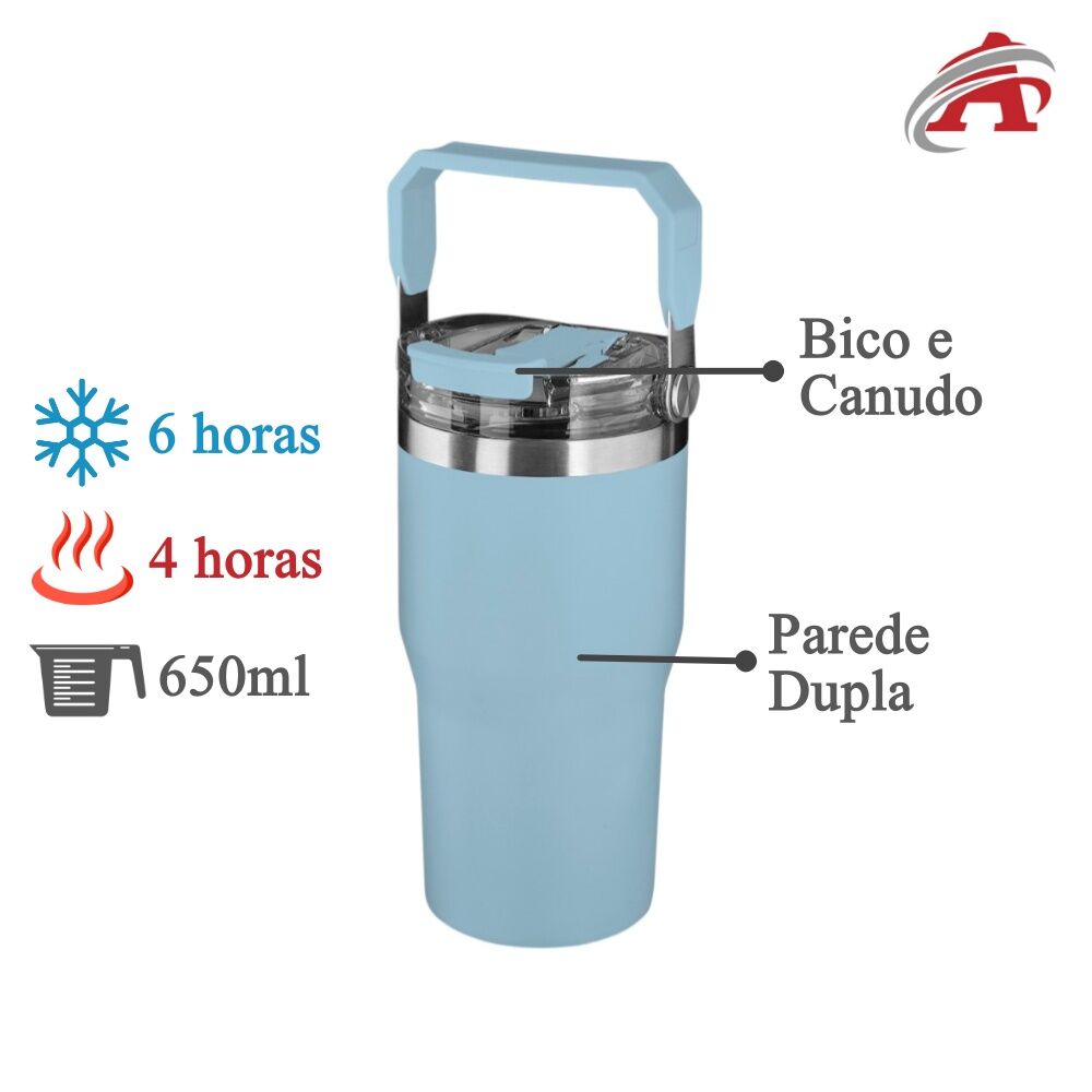 Garrafa Copo Térmico Parede Dupla em Aço Inox Azul 650ml