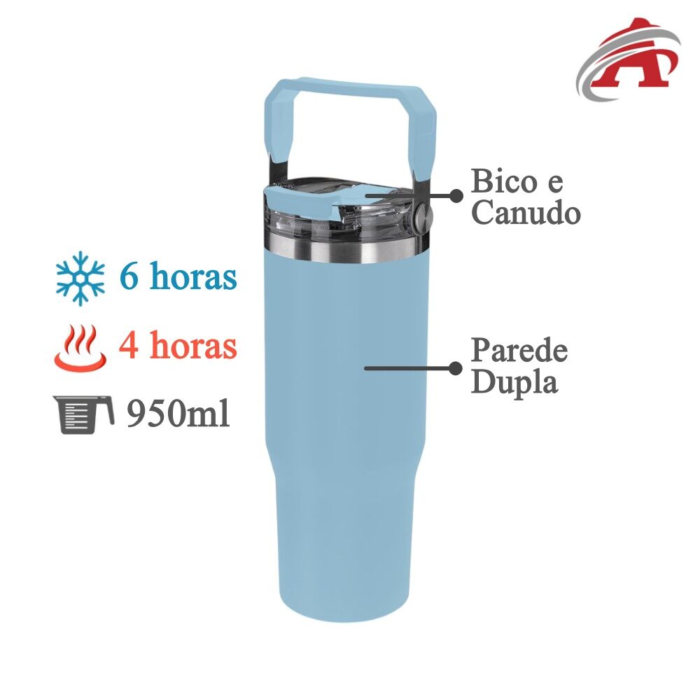 Garrafa Copo Térmico Parede Dupla em Aço Inox Azul 950ml