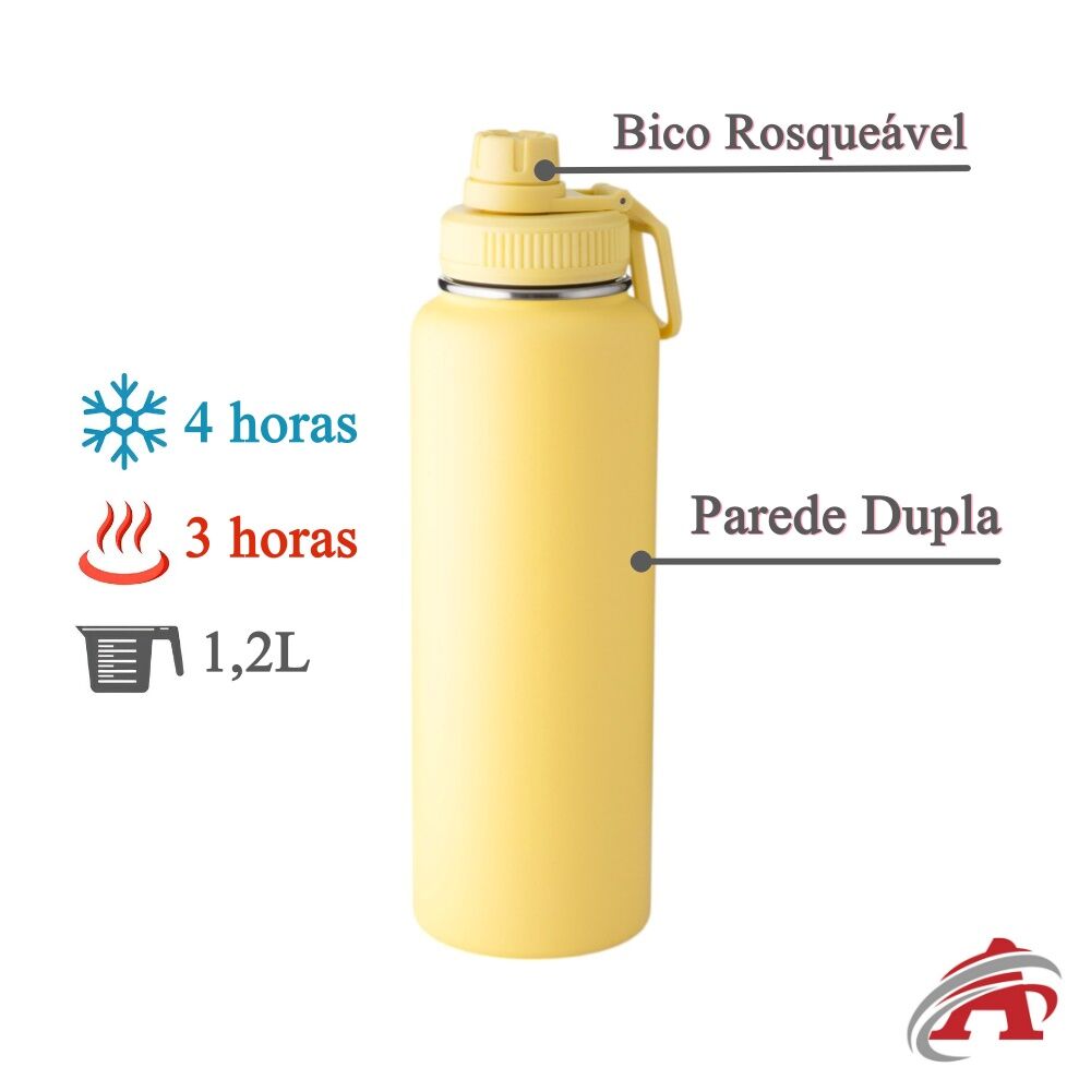 Garrafa com Alça e Bico 1,2L Parede Dupla Amarela