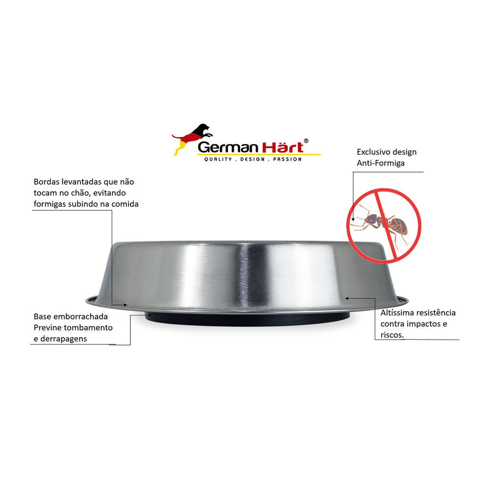Kit 2 Comedouros Inox Antiformiga 1350ml para Pets - Germanhart