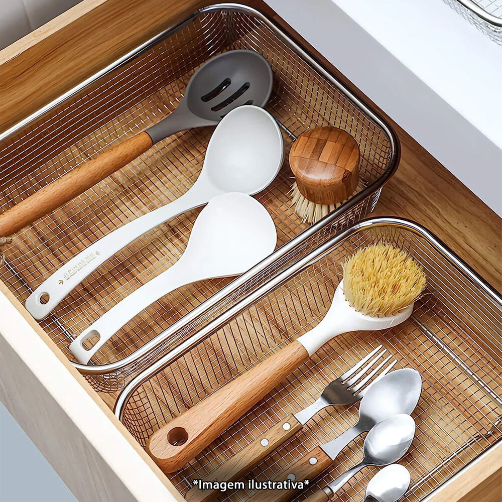 Cesto Telado Multiuso em Inox 22x30cm Fruteira de Mesa