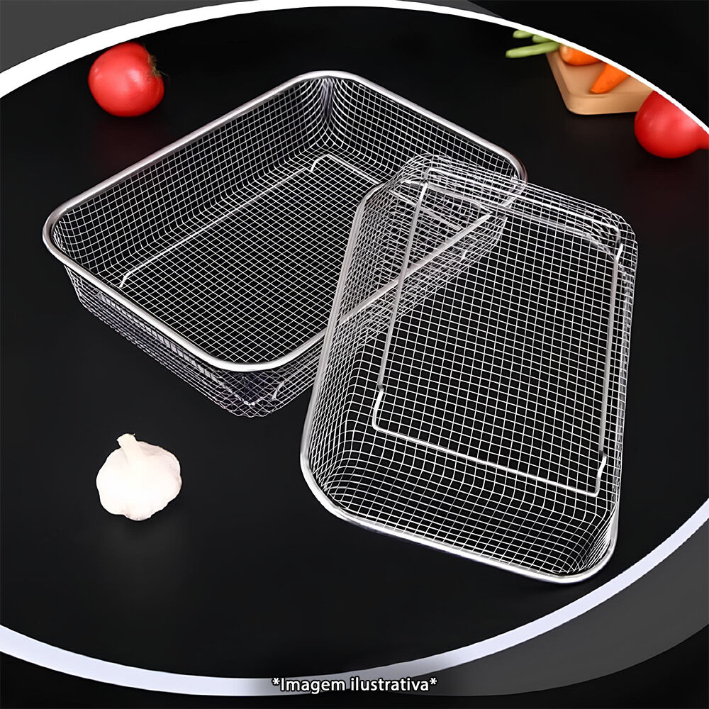 Cesto Telado Multiuso em Inox 22x30cm Fruteira de Mesa