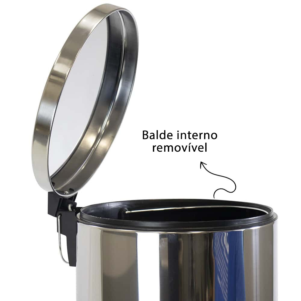 Lixeira 30L em Inox Redonda com Pedal e Cesto Removível