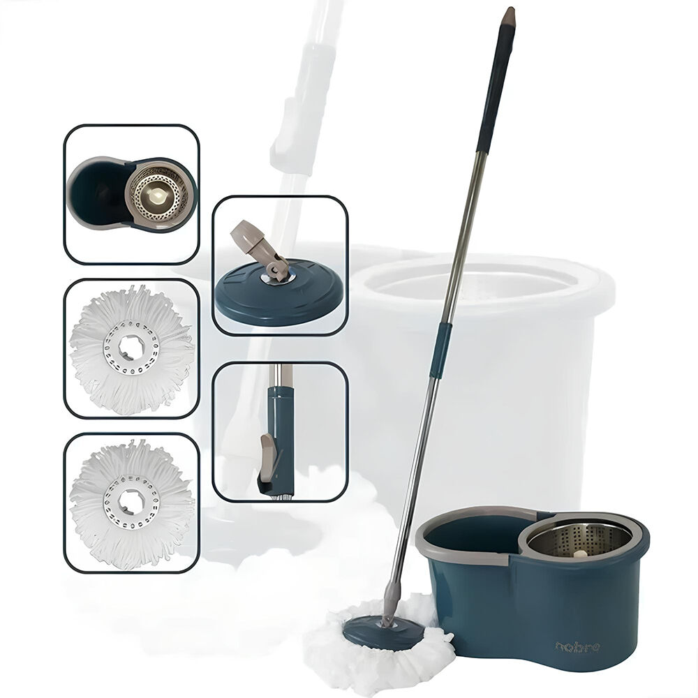 Kit Mop Rotatório Balde 13L com Cesto Inox e 2 Refis