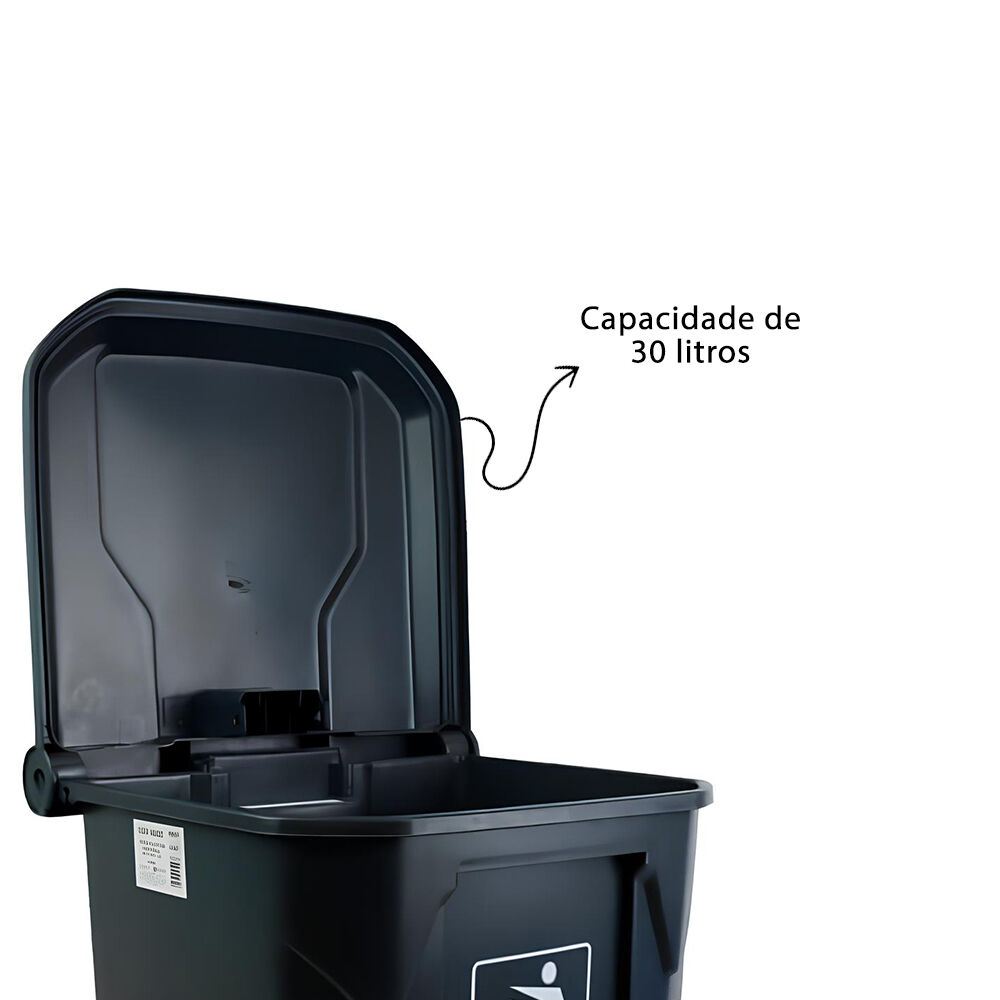 Lixeira de Pedal 30 Litros em Plástico Reforçado - Cinza