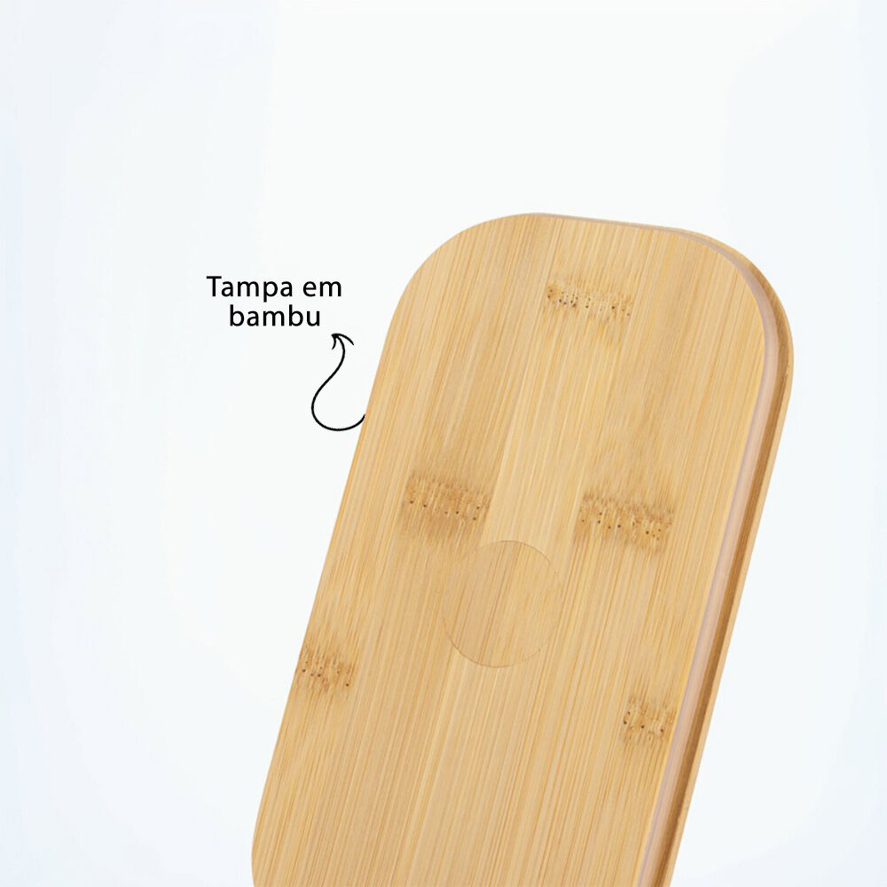 Lancheira Plástica 700ml com Tampa de Bambu com Elástico Amarela