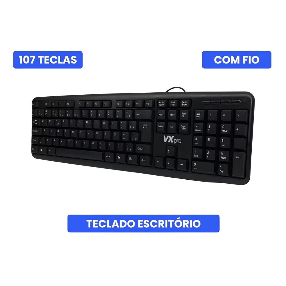 Teclado VXPRO KB110 USB Com Fio ABNT2 Preto Idioma Português