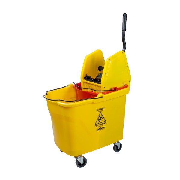 Carro Balde 35L Nobre – Amarelo com Balde Vermelho, Divisor de Água e Sistema Quebra-Ondas