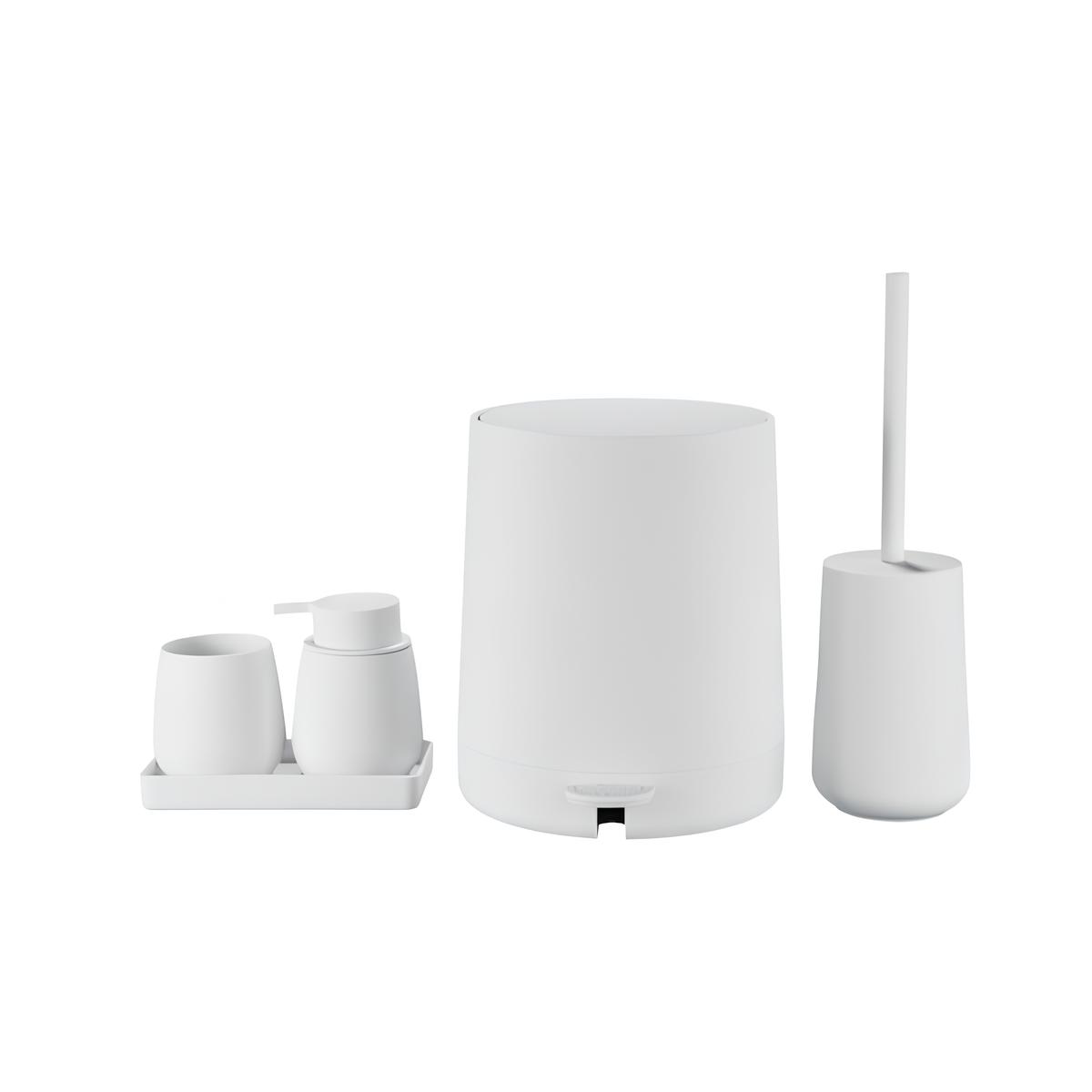 Conjunto para Banheiro 5 Peças Branco Mood - Escova Sanitária, Lixeira, Porta-Escova, Dispenser e Bandeja