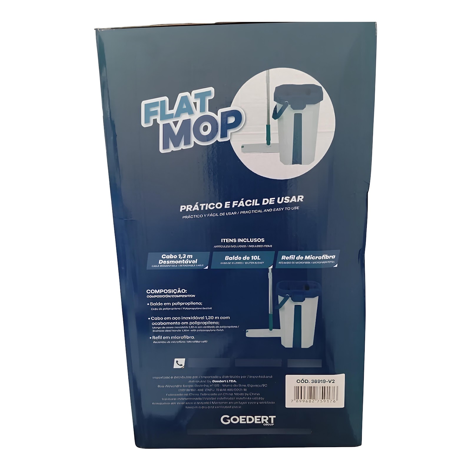 Flat Mop com Balde Cinza 10L, Espremedor e Refil de Microfibra - Nobre