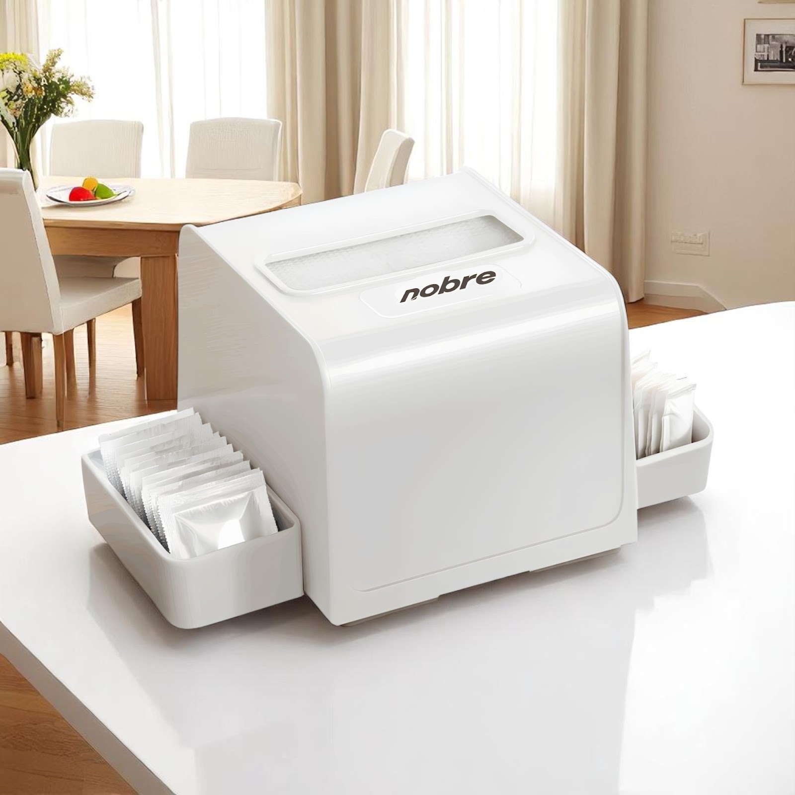 Dispenser para Guardanapo Interfolhado com Porta-Sachê Branco - Nobre