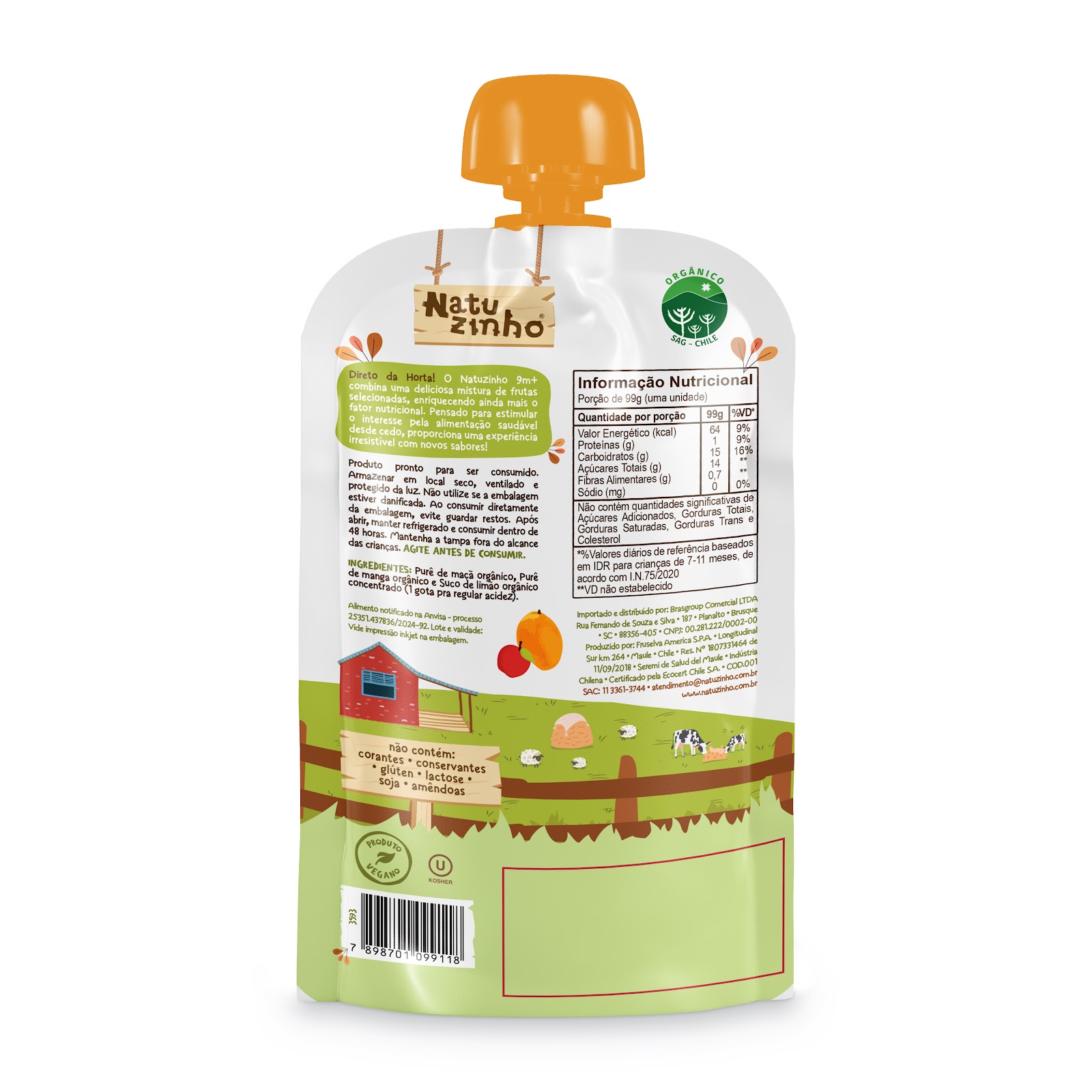 Papinha de Fruta Orgânica Natuzinho Manga e Maçã 100g – Sem Conservantes