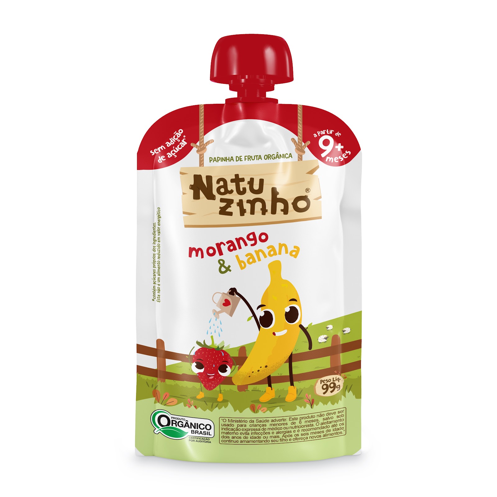 Papinha de Fruta Orgânica Natuzinho Morango e Banana 100g – Sem Conservantes