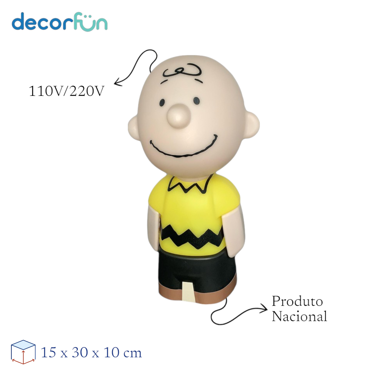 Luminária 3D Charlie Brown Snoopy Luz Difusa Decoração Criativa