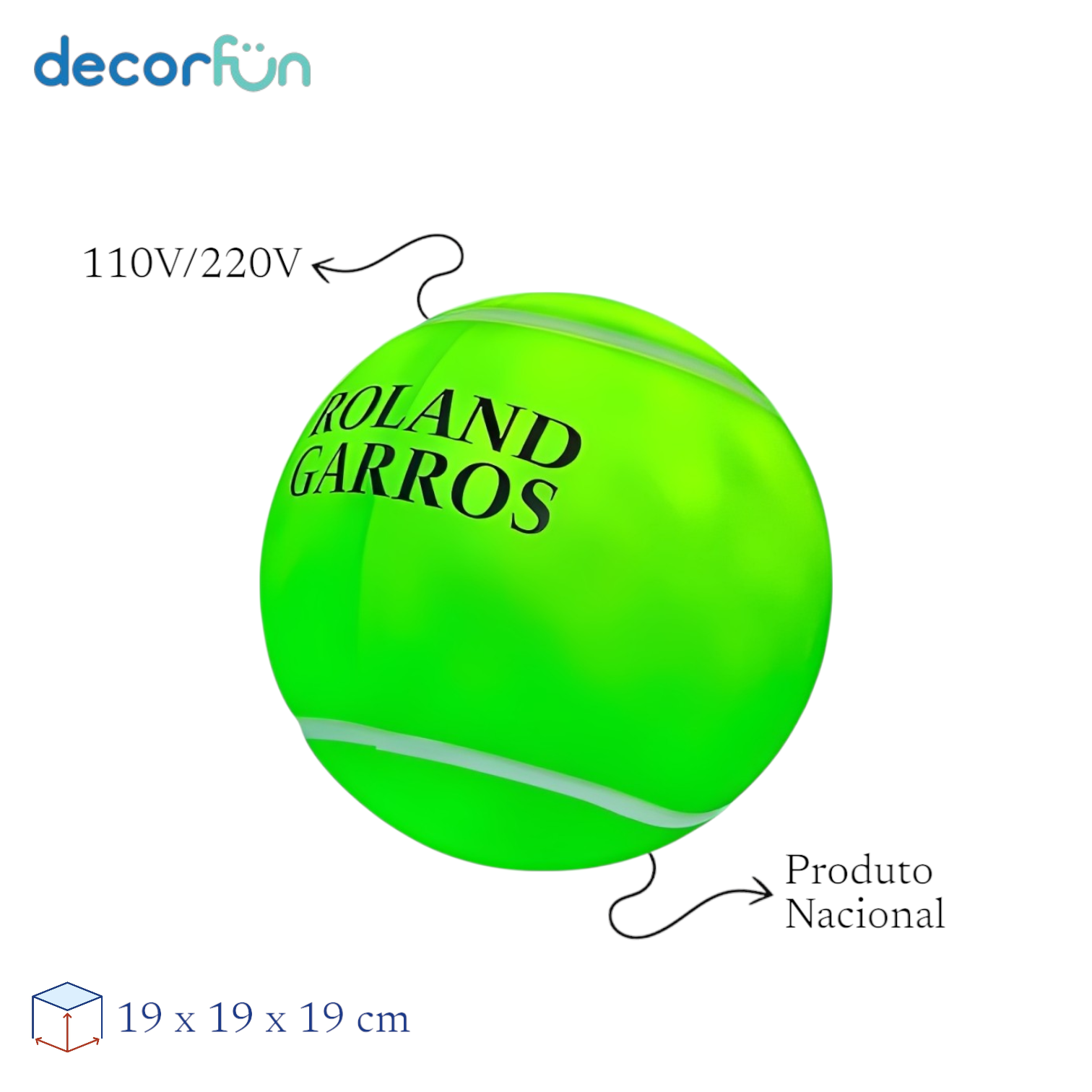 Luminária 3D Bola de Tênis Roland Garros Bivolt Verde