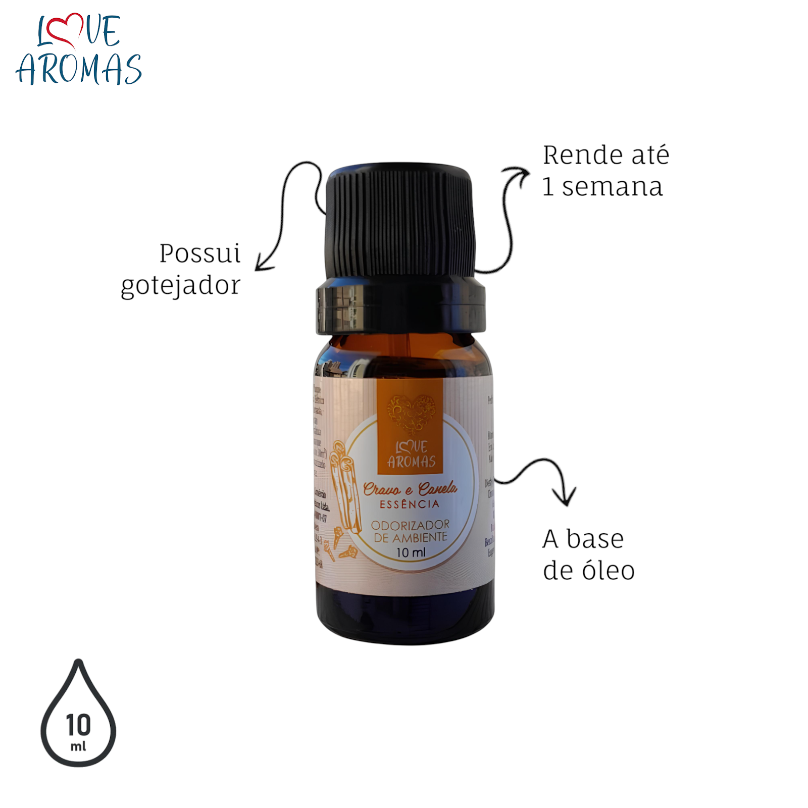 Essência Aromática Cravo e Canela 10ml Love Aromas para Difusor Elétrico