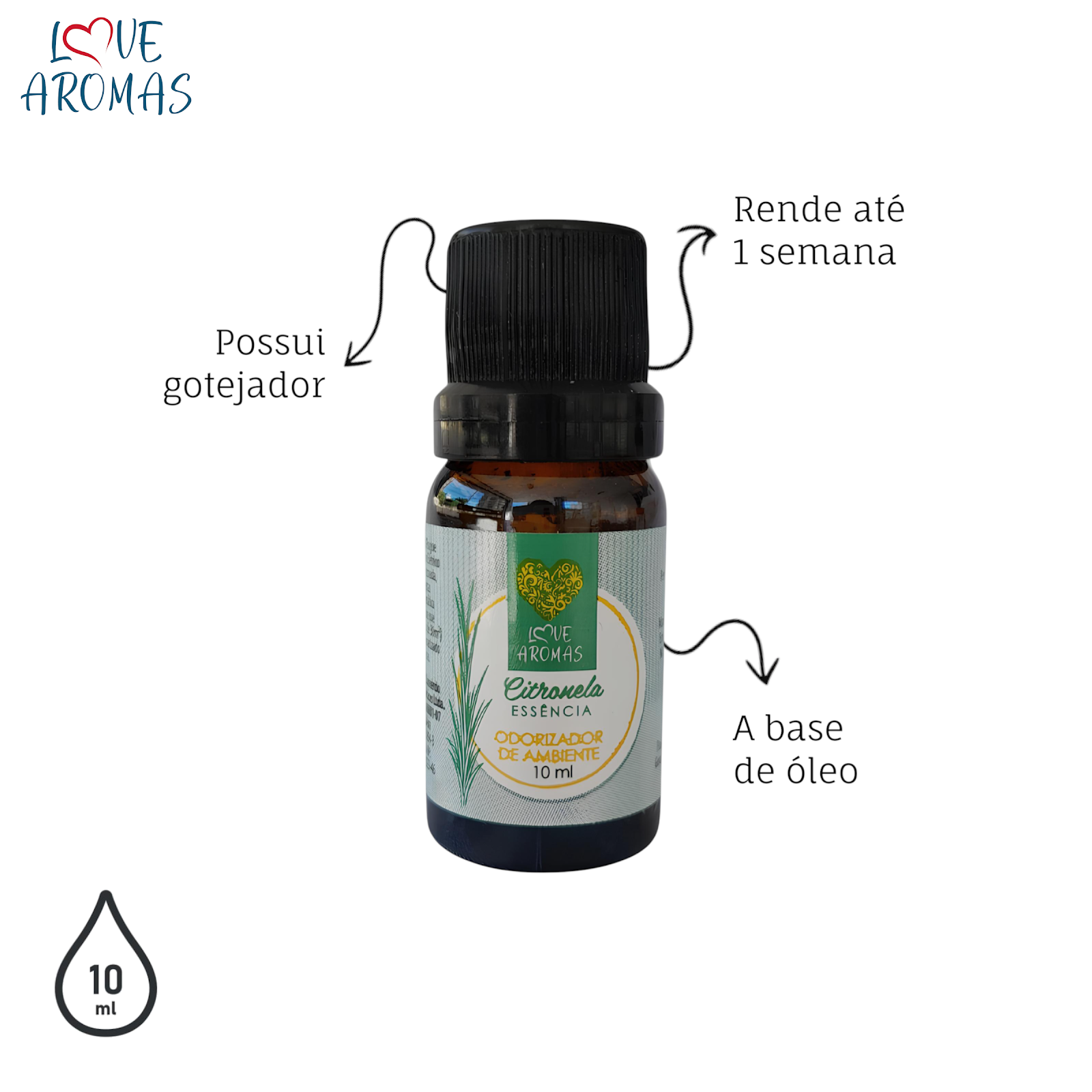 Essência Aromática Citronela 10ml Love Aromas para Difusor Elétrico