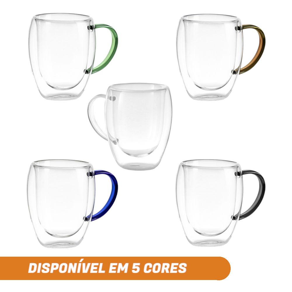 Kit 2 Xícaras em Vidro Borossilicato Parede Dupla 350ml Marrom