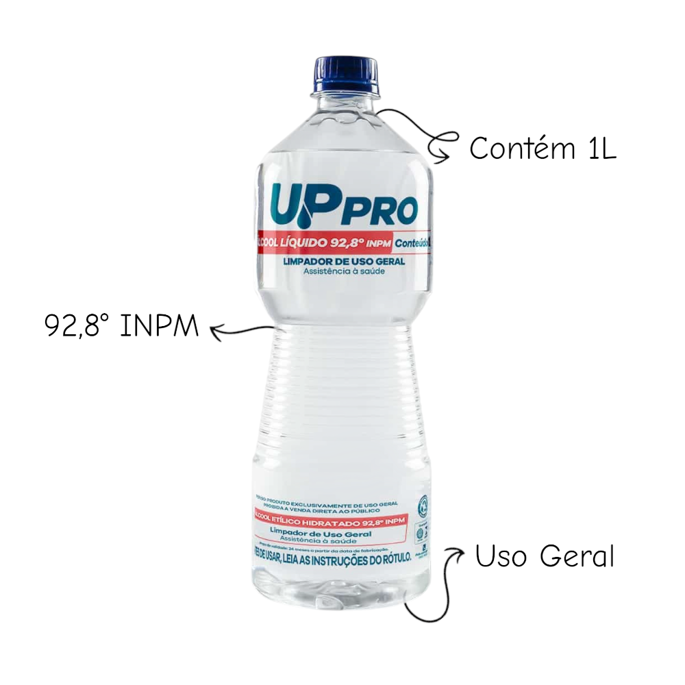 Álcool Líquido 92,8° 1L UPPRO – Alta Concentração, Limpeza Pesada e Rápida Evaporação