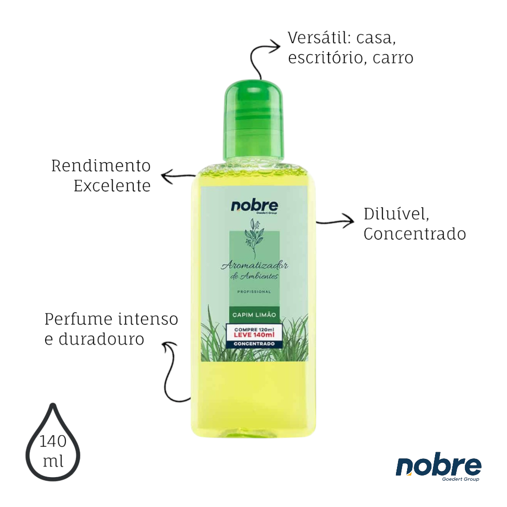 Aromatizante de Ambiente 140ml Nobre - Capim Limão Concentrado, Perfume Duradouro