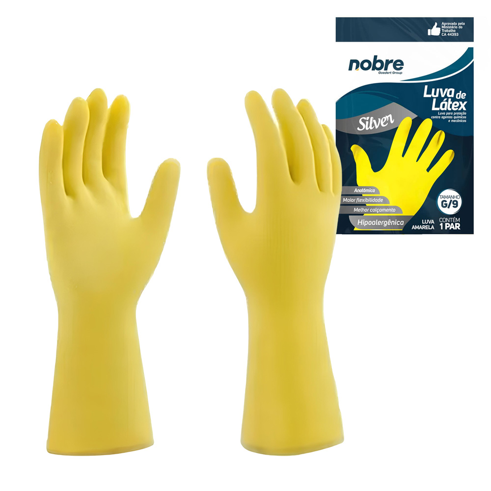 Par de Luvas Nobre Borracha/Látex Hipoalergênica G Amarela Nobre Silver Louças Cozinha