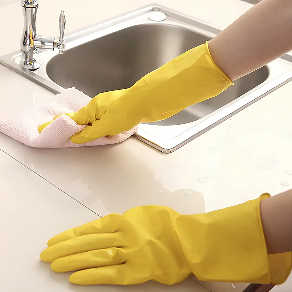 Par de Luvas Nobre Látex G p/ Agentes Químicos Resistente e Segura Amarelo