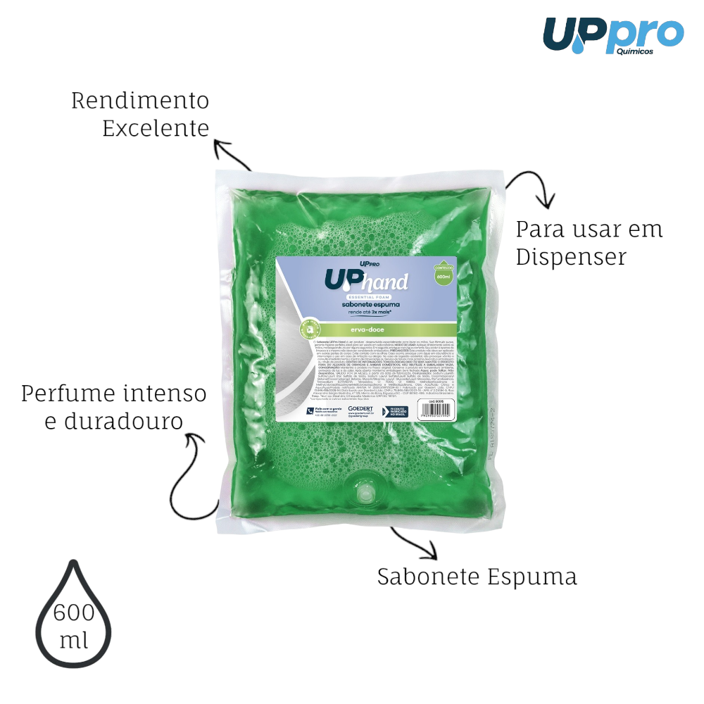 Refil Sabonete Espuma 600ml Erva Doce Up Hand Bag s/ Válvula - UPPRO