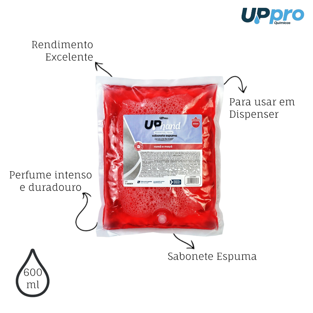 Refil Sabonete Espuma 600ml Romã e Maçã Up Hand Bag s/ Válvula - UPPRO