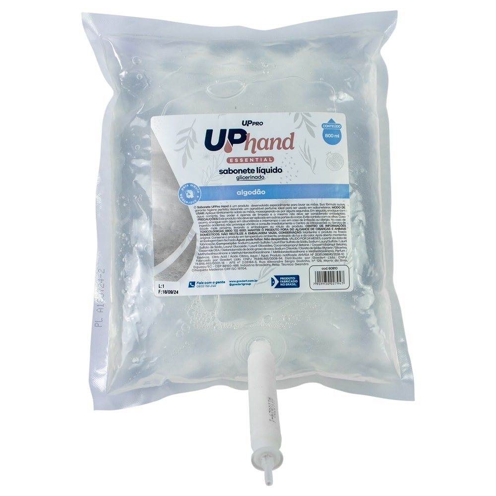 Sabonete Líquido Glicerinado 800ml Algodão com Válvula para Dispenser UPPRO