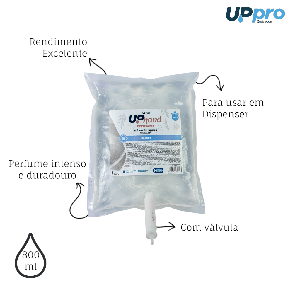 Sabonete Líquido Glicerinado 800ml Algodão com Válvula para Dispenser UPPRO