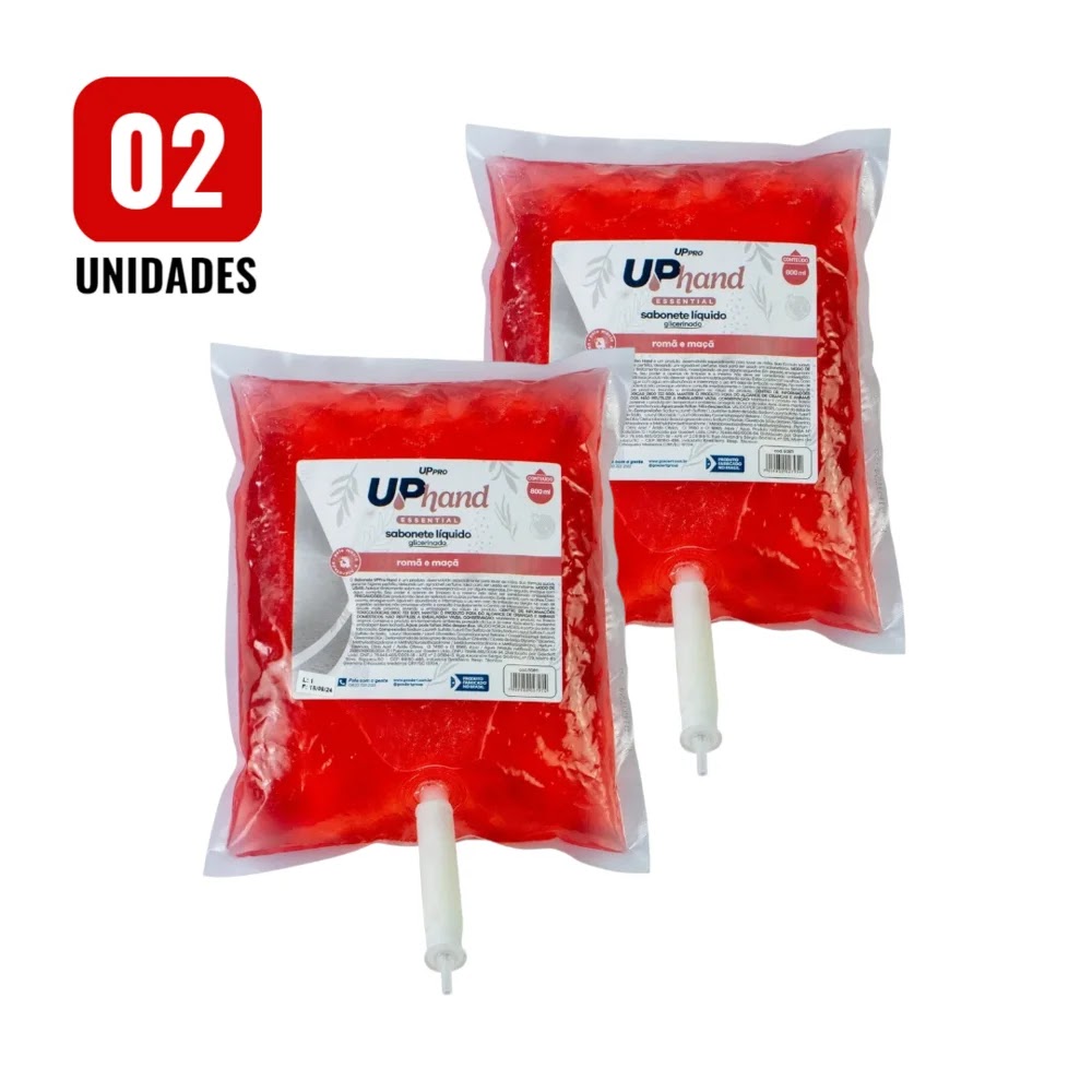Kit 2 Sabonetes Líquidos Glicerinados 800ml Romã e Maçã com Válvula para Dispenser UPPRO