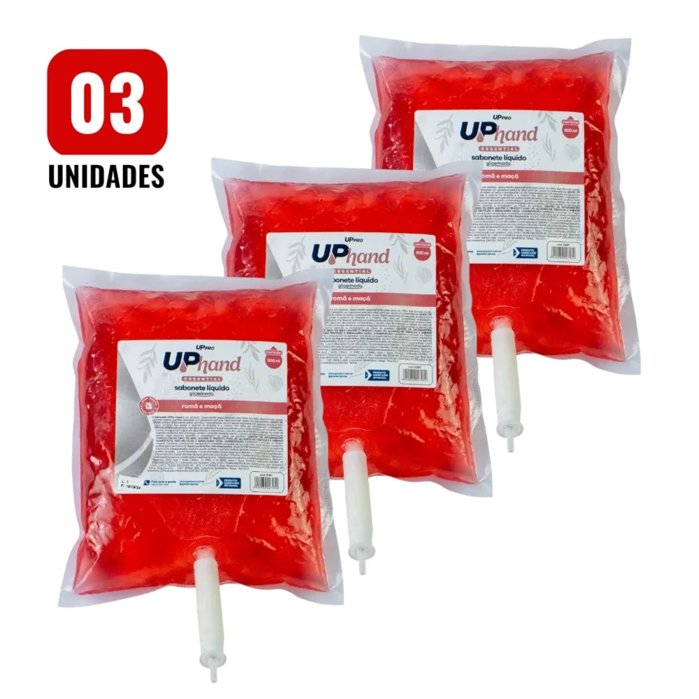 Kit 3 Sabonetes Líquidos Glicerinados 800ml Romã e Maçã com Válvula para Dispenser UPPRO