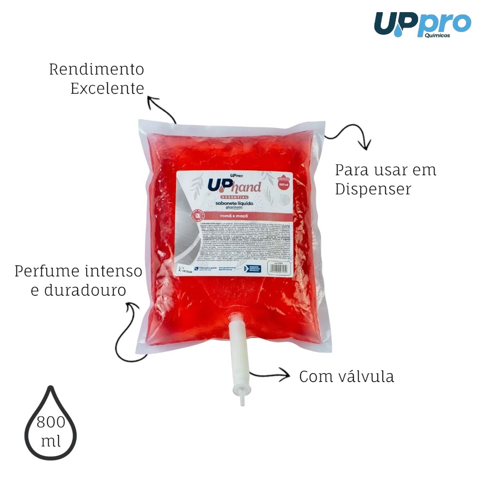 Kit 3 Sabonetes Líquidos Glicerinados 800ml Romã e Maçã com Válvula para Dispenser UPPRO