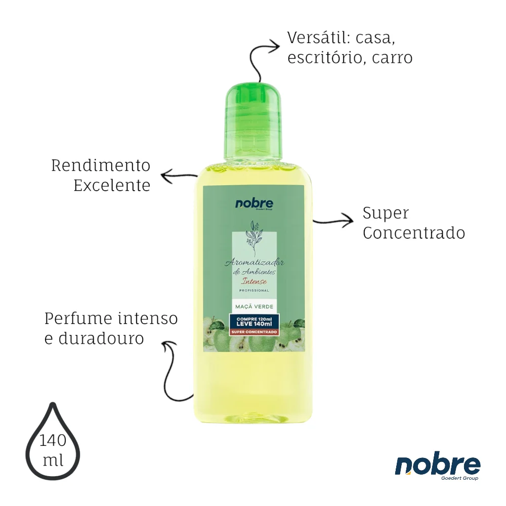 Kit 3 Aromatizantes de Ambiente 140ml Nobre - Maçã Verde Super Concentrado, Perfume Duradouro