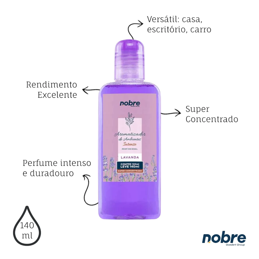 Kit 3 Aromatizantes de Ambiente 140ml Nobre - Lavanda Super Concentrado, Perfume Duradouro