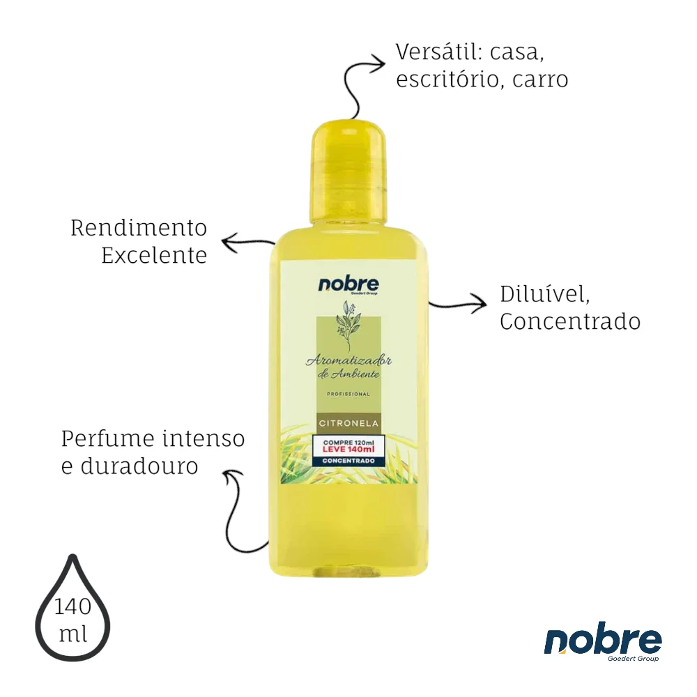 Kit 3 Aromatizantes de Ambiente 140ml Nobre - Citronela Concentrado, Perfume Duradouro