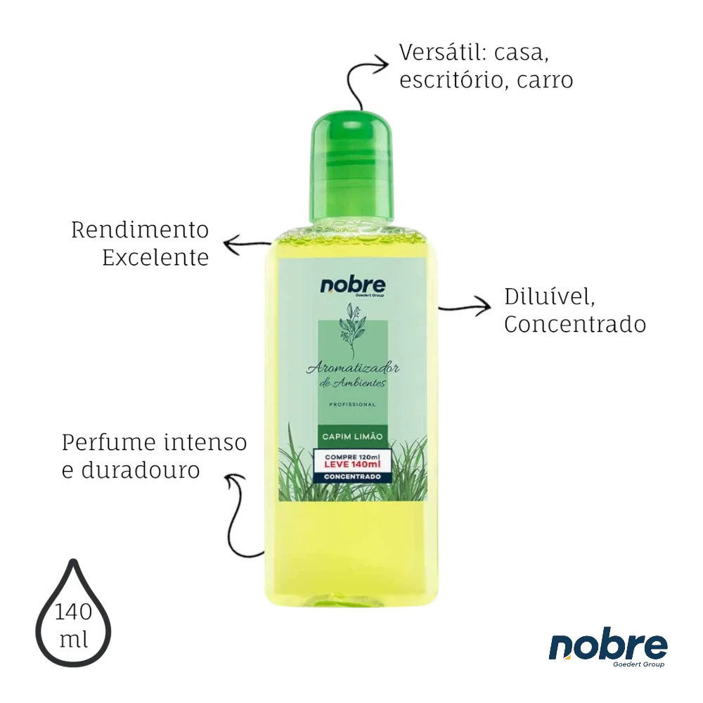 Kit 2 Aromatizantes de Ambiente 140ml Nobre - Capim Limão Concentrado, Perfume Duradouro