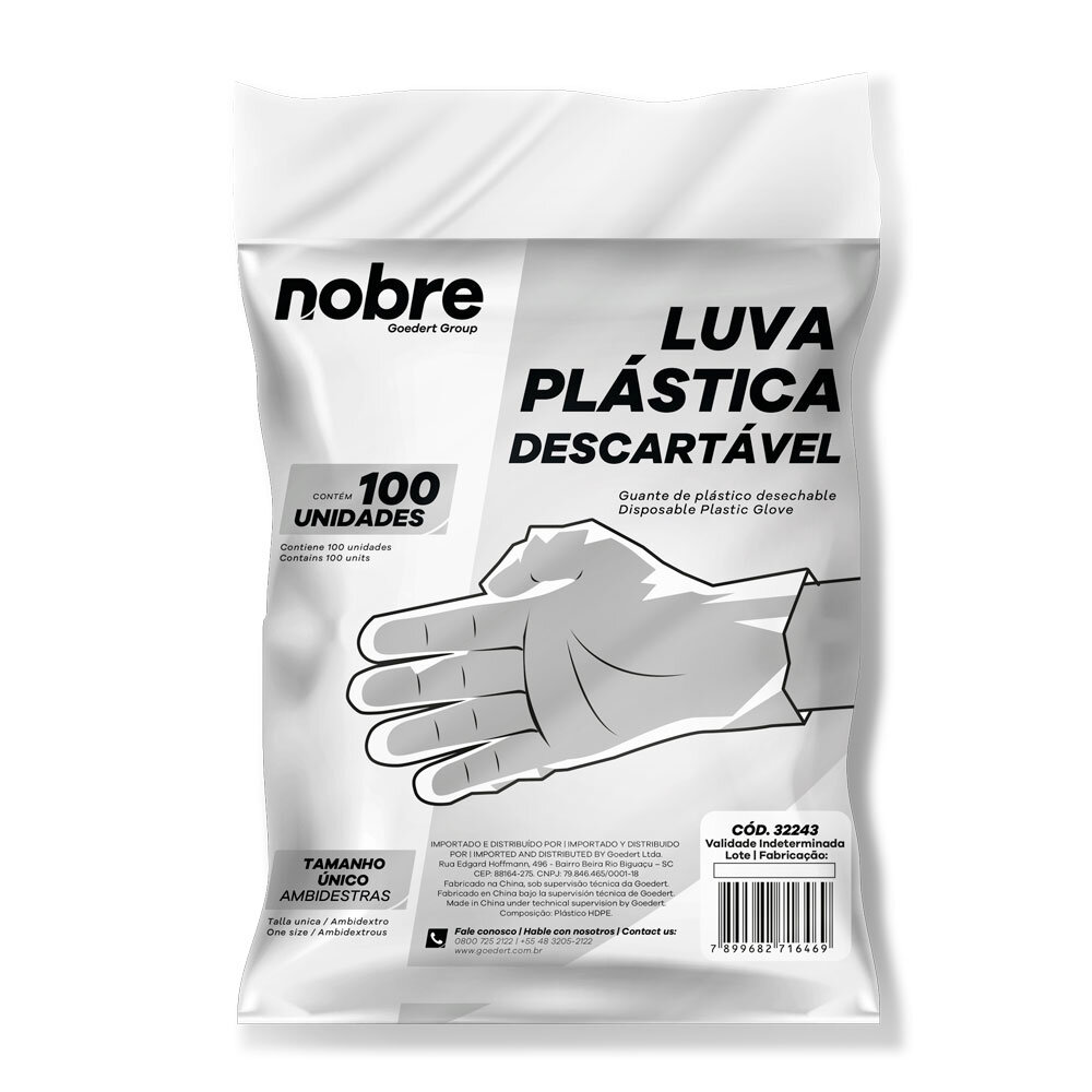 Kit 500 Luvas Plásticas Descartáveis HDPE Nobre Tamanho Único Ambidestras