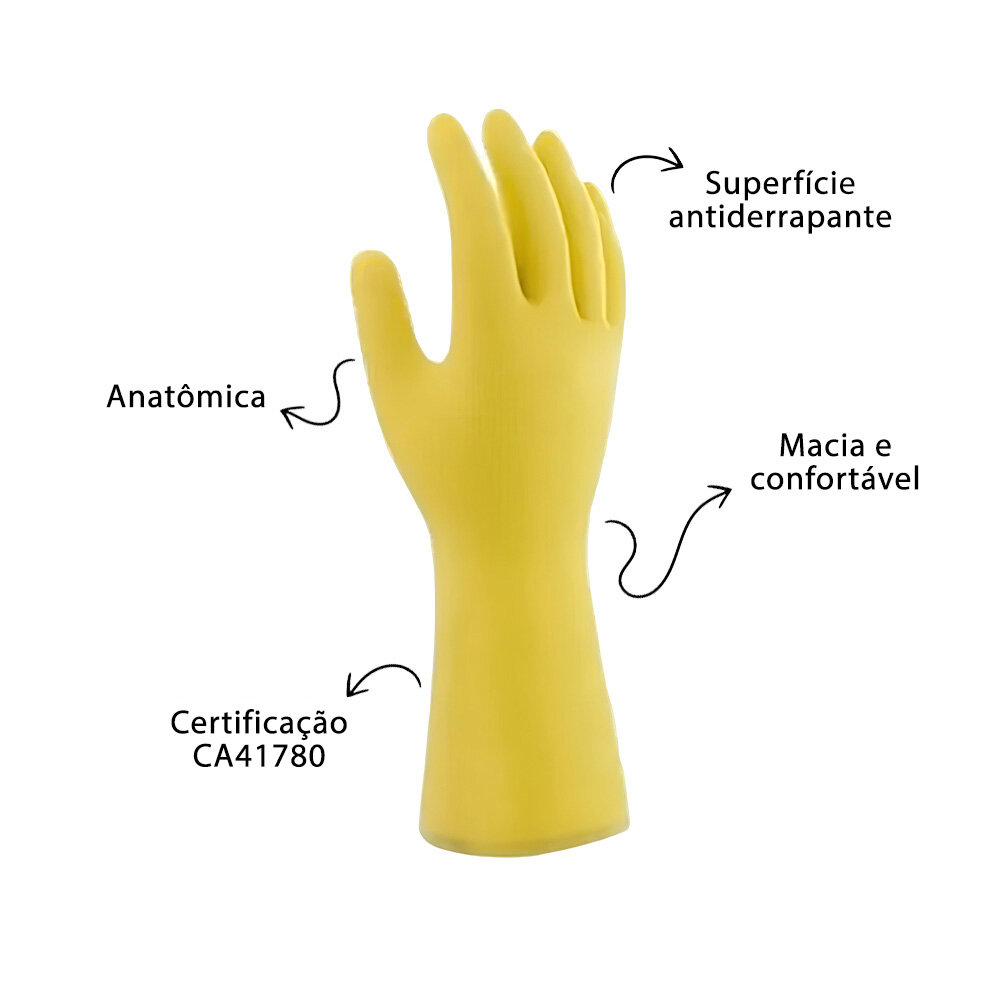 Kit 3 Pares de Luvas Nobre Látex G p/ Agentes Químicos Resistente e Segura Amarelo