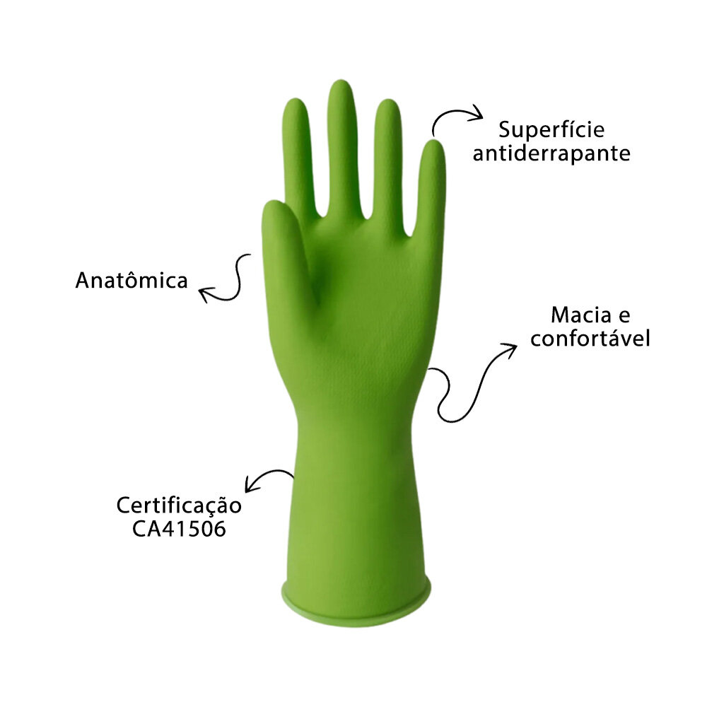 Kit 5 Pares de Luvas Nobre Látex M p/ Agentes Químicos Resistente e Segura Verde
