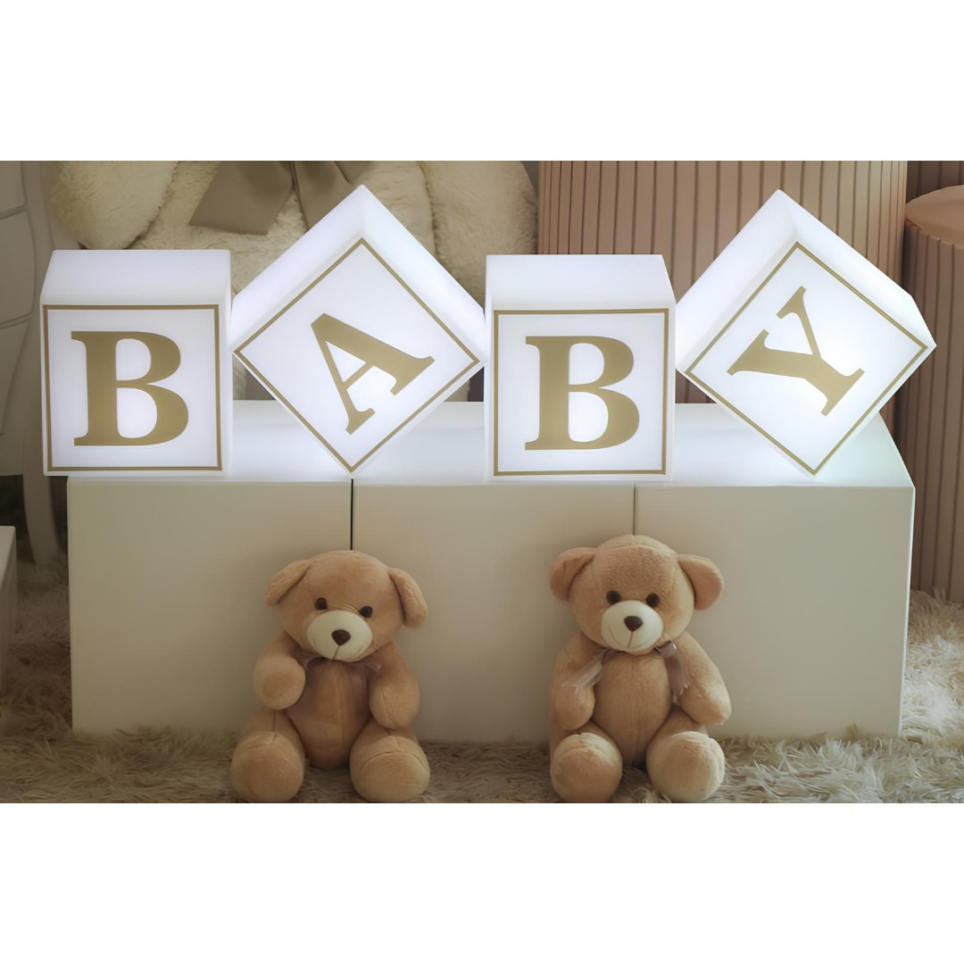 Kit 4 Cubos Iluminados Baby LED RGB Sem Fio Chá Revelação