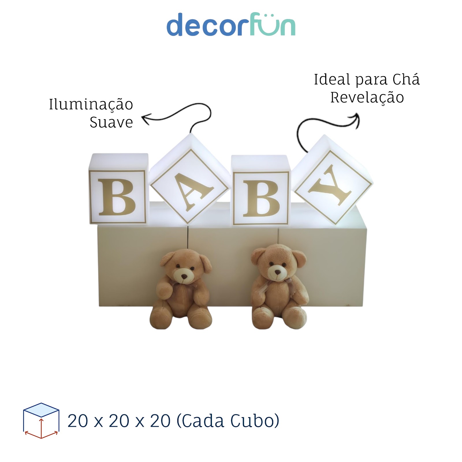 Kit 4 Cubos Iluminados Baby LED Com Fio Chá Revelação