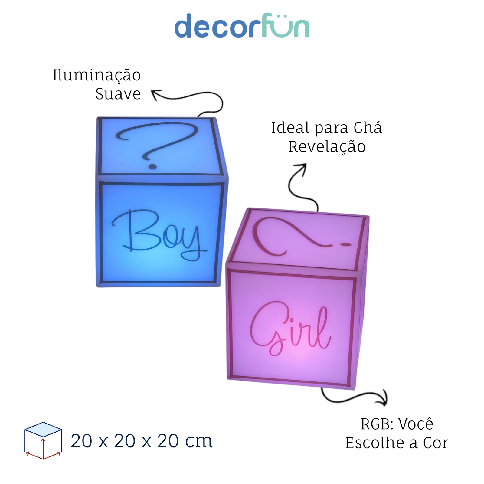 Cubo Iluminado para Chá Revelação sem Fio - Boy or Girl?