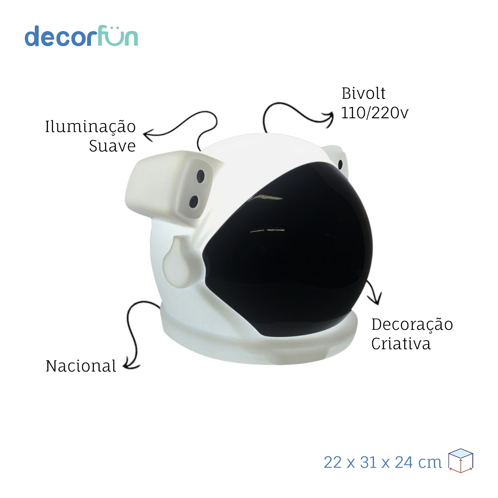 Luminária Capacete de Astronauta 3D Decoração Criativa Bivolt